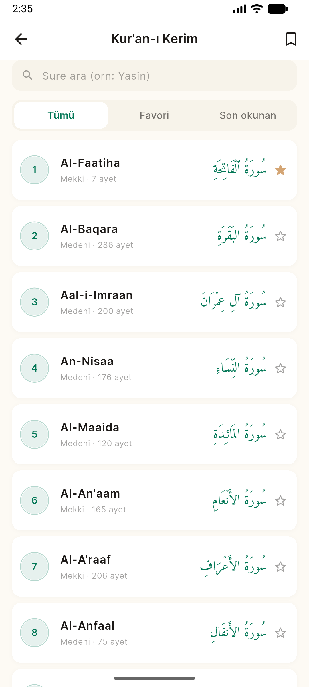 Kuran listesi